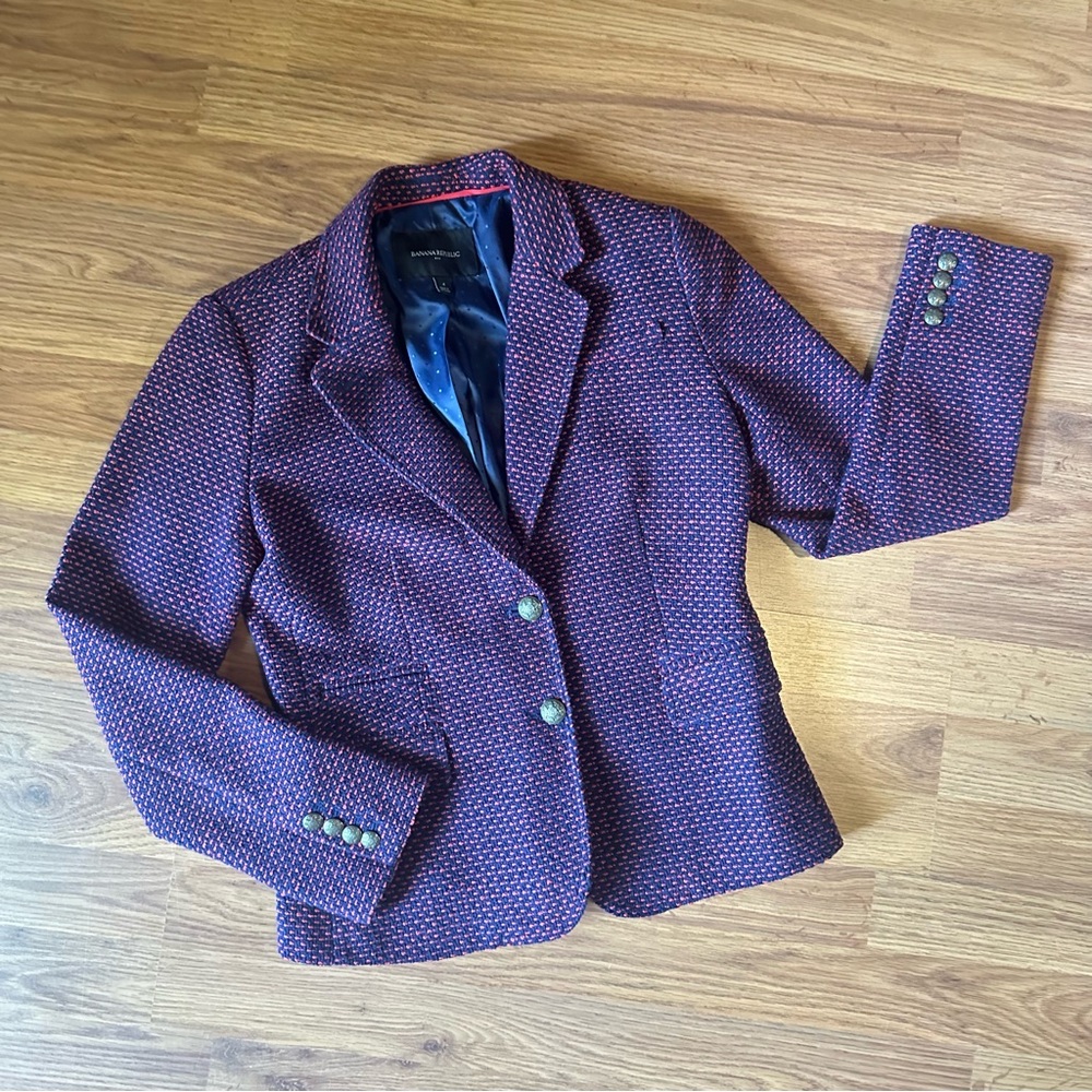 Women’s Banana‎ Republic Navy Red Woven Blazer Size 4 *